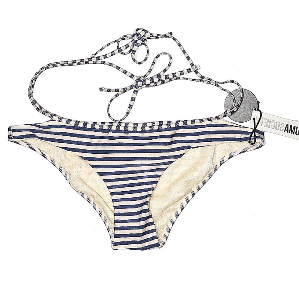 AMUSE SOCIETY Striped Bikini Bottom Large Blue Cream